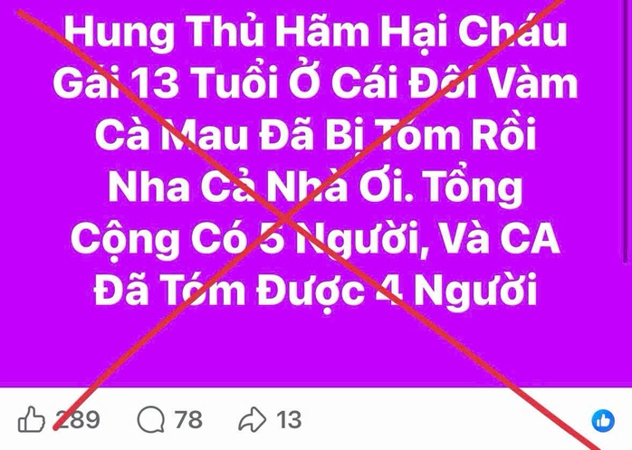 C&ocirc;ng an C&agrave; Mau cảnh b&aacute;o vụ nữ sinh lớp 7 bị s&aacute;t hại kh&ocirc;ng đ&uacute;ng sự thật - Ảnh 1.