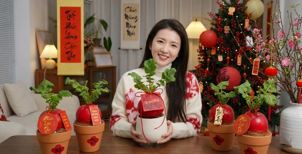 Trend lạ đ&oacute;n Tết: Ra chợ mua củ cải đỏ về cắm b&igrave;nh, ai ngờ th&agrave;nh chậu 