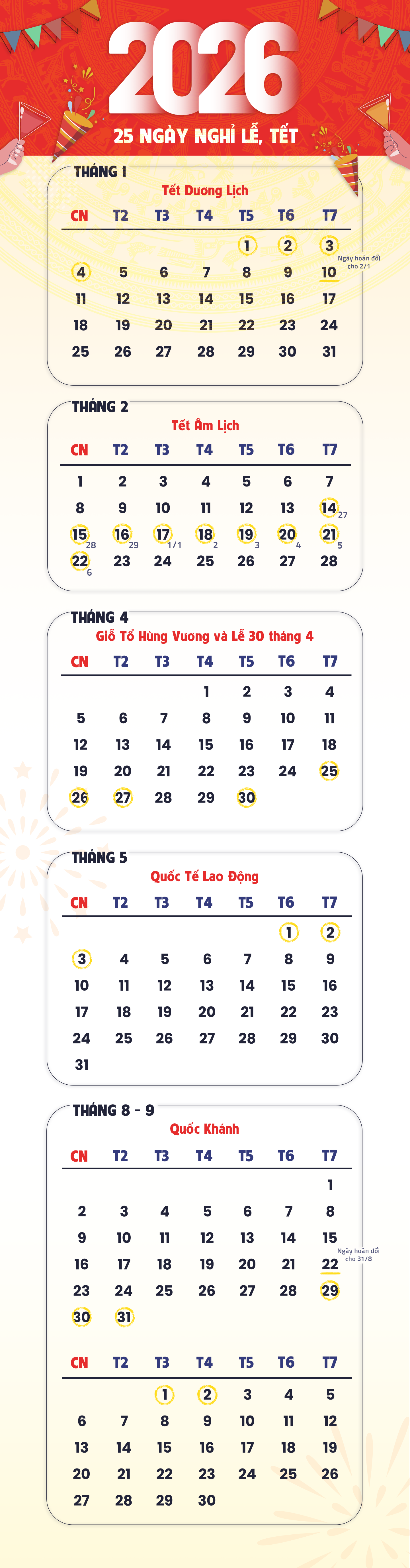 Infographic: Chi tiết 25 ng&agrave;y nghỉ lễ, Tết năm 2026- Ảnh 1.