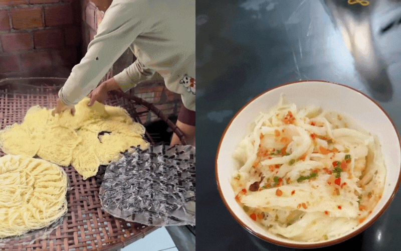 B&uacute;n d&acirc;y, thức qu&agrave; s&aacute;ng "g&acirc;y thương nhớ" của người miền Trung: M&oacute;n ăn d&acirc;n d&atilde; từ bột gạo v&agrave; tro bếp, ai đi xa cũng th&egrave;m thuồng vị dầu hẹ thơm lừng- Ảnh 1.