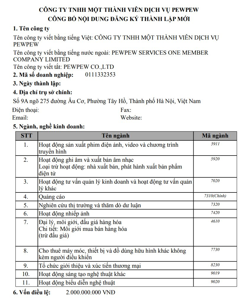 Streamer PewPew r&oacute;t 2 tỷ đồng lập c&ocirc;ng ty mới, lấn s&acirc;n ng&agrave;nh ghi &acirc;m-sản xuất &acirc;m nhạc- Ảnh 2.