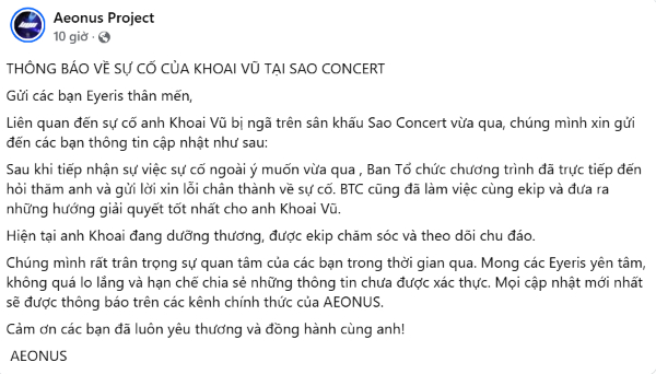 SAO Concert ch&iacute;nh thức xin lỗi, thừa nhận thiếu s&oacute;t về sự cố nam ca sĩ ng&atilde; g&atilde;y xương sườn- Ảnh 2.