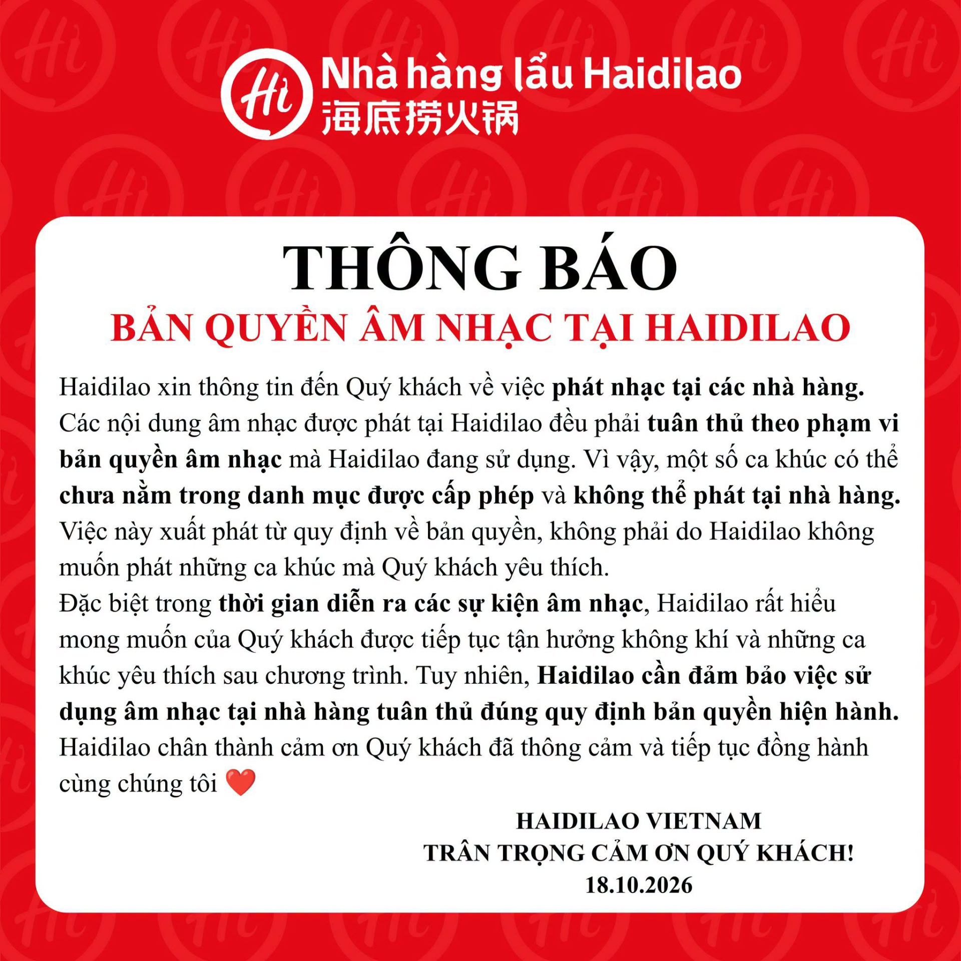 Chuyện g&igrave; đang xảy ra khiến Haidilao phải l&ecirc;n tiếng về bản quyền &acirc;m nhạc?- Ảnh 1.
