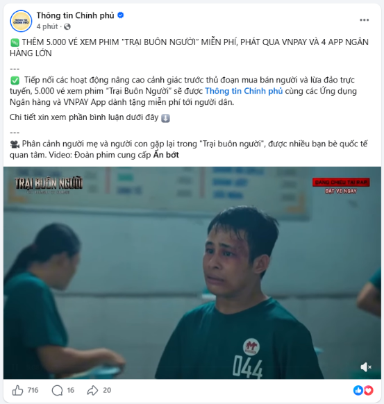 &rlm;Th&ocirc;ng tin Ch&iacute;nh phủ th&ocirc;ng b&aacute;o th&ecirc;m 5.000 v&eacute; xem Trại Bu&ocirc;n Người miễn ph&iacute; ph&aacute;t qua VNPAY v&agrave; 4 app ng&acirc;n h&agrave;ng lớn &rlm; - Ảnh 1.