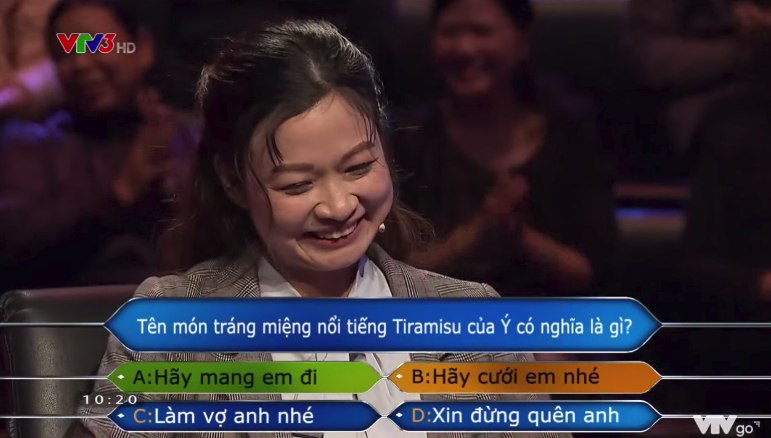 “Bánh tiramisu có nghĩa là gì?” - Câu hỏi trị giá 14 triệu đồng tại Ai Là Triệu Phú, người chơi bỏ cuộc- Ảnh 2.