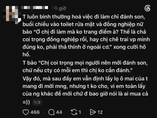 Đi l&agrave;m chỉ đ&aacute;nh son cũng bị hỏi kh&oacute;, c&acirc;u chuyện c&ocirc;ng sở khiến nhiều người ng&aacute;n ngẩm kiểu đồng nghiệp k&eacute;m duy&ecirc;n - Ảnh 1.