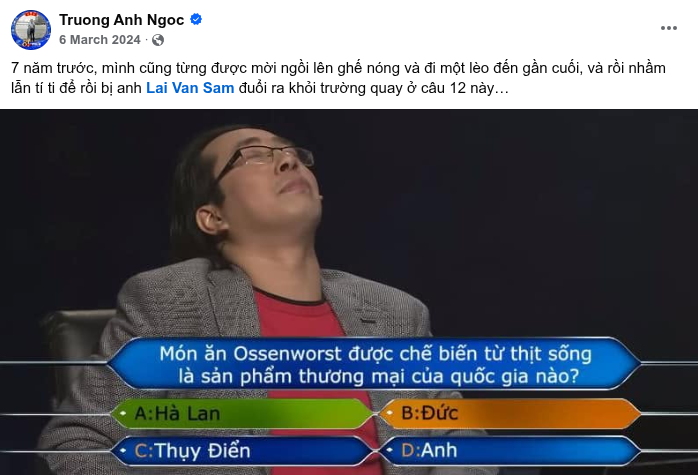 C&acirc;u hỏi Ai L&agrave; Triệu Ph&uacute; khiến BLV Trương Anh Ngọc bị MC Lại Văn S&acirc;m "đuổi ra khỏi trường quay"- Ảnh 1.