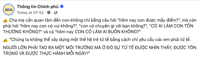 Th&ocirc;ng điệp trang Th&ocirc;ng tin Ch&iacute;nh phủ nhắn gửi c&aacute;c bậc phụ huynh- Ảnh 1.