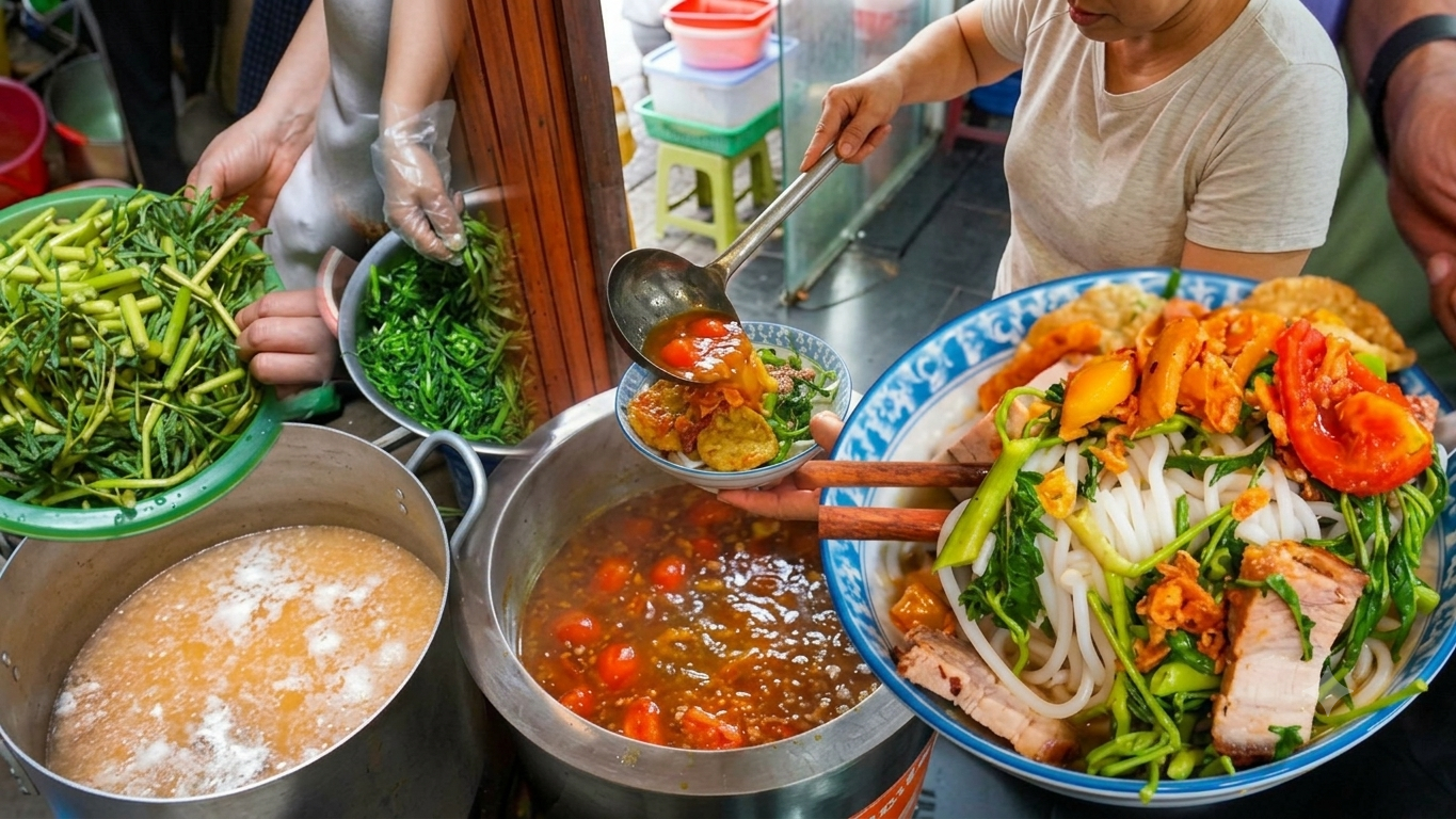Qu&aacute;n canh b&uacute;n cua gia truyền ở phố cổ H&agrave; Nội, sợi b&uacute;n to gấp v&agrave;i lần b&igrave;nh thường, d&ugrave;ng 5 kg cua đồng cho nồi nước d&ugrave;ng - Ảnh 1.