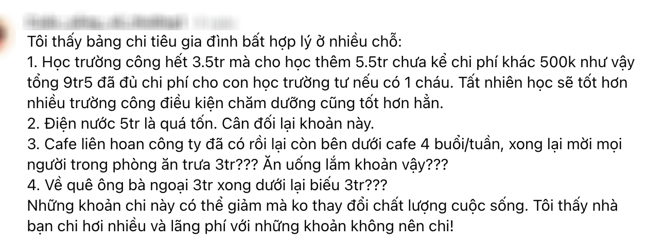 Hai vợ chồng thu nhập 100 triệu/th&aacute;ng, cuối th&aacute;ng c&ograve;n 25 triệu vẫn thấy mua nh&agrave; qu&aacute; xa: Bảng chi ti&ecirc;u g&acirc;y tranh luận- Ảnh 3.