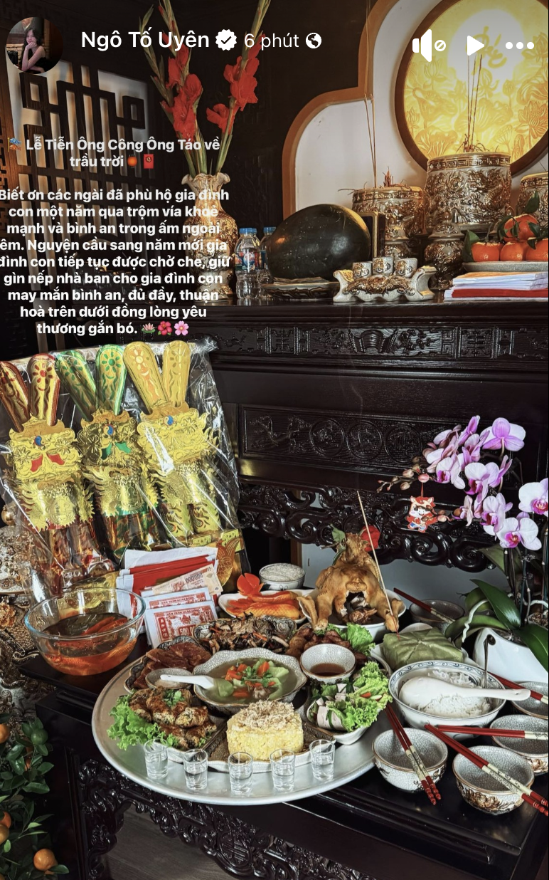 Vợ Th&agrave;nh Chung g&acirc;y sốt với m&acirc;m cỗ c&uacute;ng &ocirc;ng C&ocirc;ng &ocirc;ng T&aacute;o chỉn chu đ&oacute;n Tết đầu ti&ecirc;n trong căn biệt thự mới- Ảnh 1.