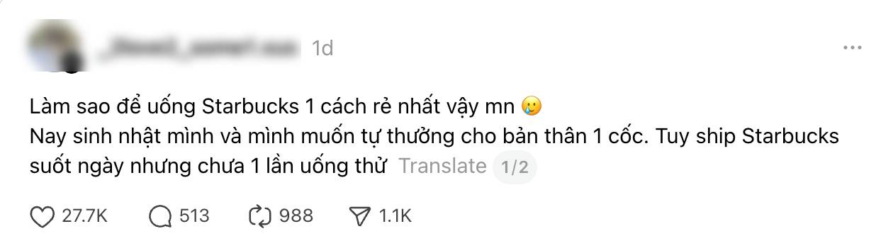 Comment chấn động của Starbucks Việt Nam đang khiến d&acirc;n mạng chia sẻ ch&oacute;ng mặt: 1 b&agrave;i đăng được 1 cốc nước?- Ảnh 1.