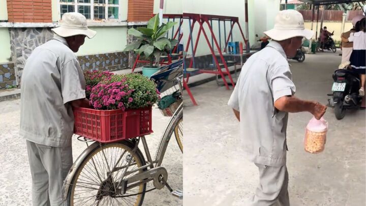 X&uacute;c động clip cụ &ocirc;ng b&aacute;n ve chai mang hoa Tết đến tặng &acirc;n nh&acirc;n- Ảnh 1.