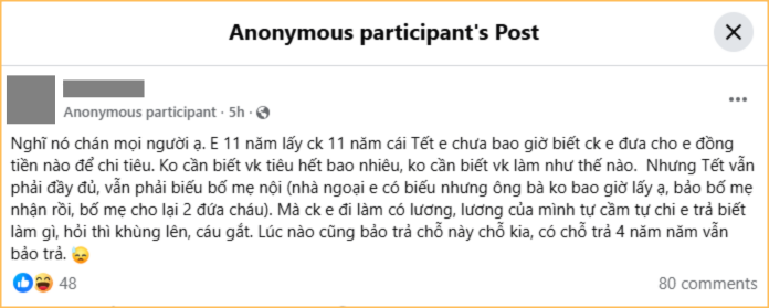 Lấy chồng 11 năm, 11 c&aacute;i Tết phải tự lo tiền ti&ecirc;u: Chồng chưa bao giờ đưa cho 1 đồng!- Ảnh 1.