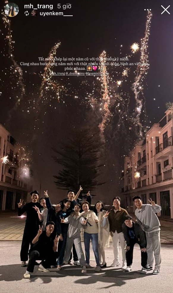 Ho&agrave; Minzy tất ni&ecirc;n c&ugrave;ng hội Văn Hậu-Hải My tại khu biệt thự sang chảnh, ph&aacute;o hoa tưng bừng, 