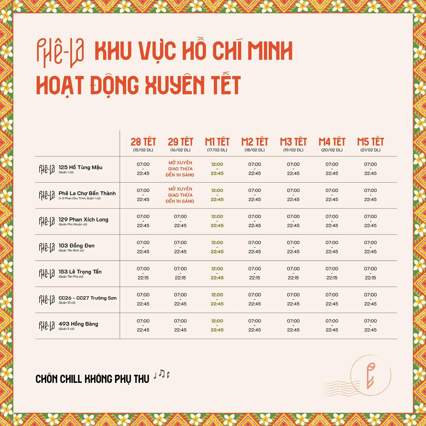 Lịch mở cửa và mức phụ thu của các chuỗi cà phê lớn tại TP.HCM dịp Tết Bính Ngọ 2026- Ảnh 4. Lịch mở cửa và mức phụ thu của các chuỗi cà phê lớn tại TP.HCM dịp Tết Bính Ngọ 2026- Ảnh 4.