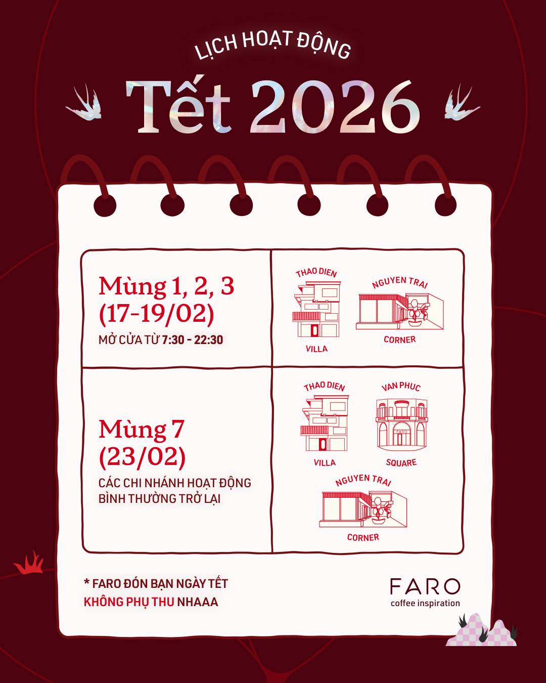 Lịch mở cửa và mức phụ thu của các chuỗi cà phê lớn tại TP.HCM dịp Tết Bính Ngọ 2026- Ảnh 2. Lịch mở cửa và mức phụ thu của các chuỗi cà phê lớn tại TP.HCM dịp Tết Bính Ngọ 2026- Ảnh 2.