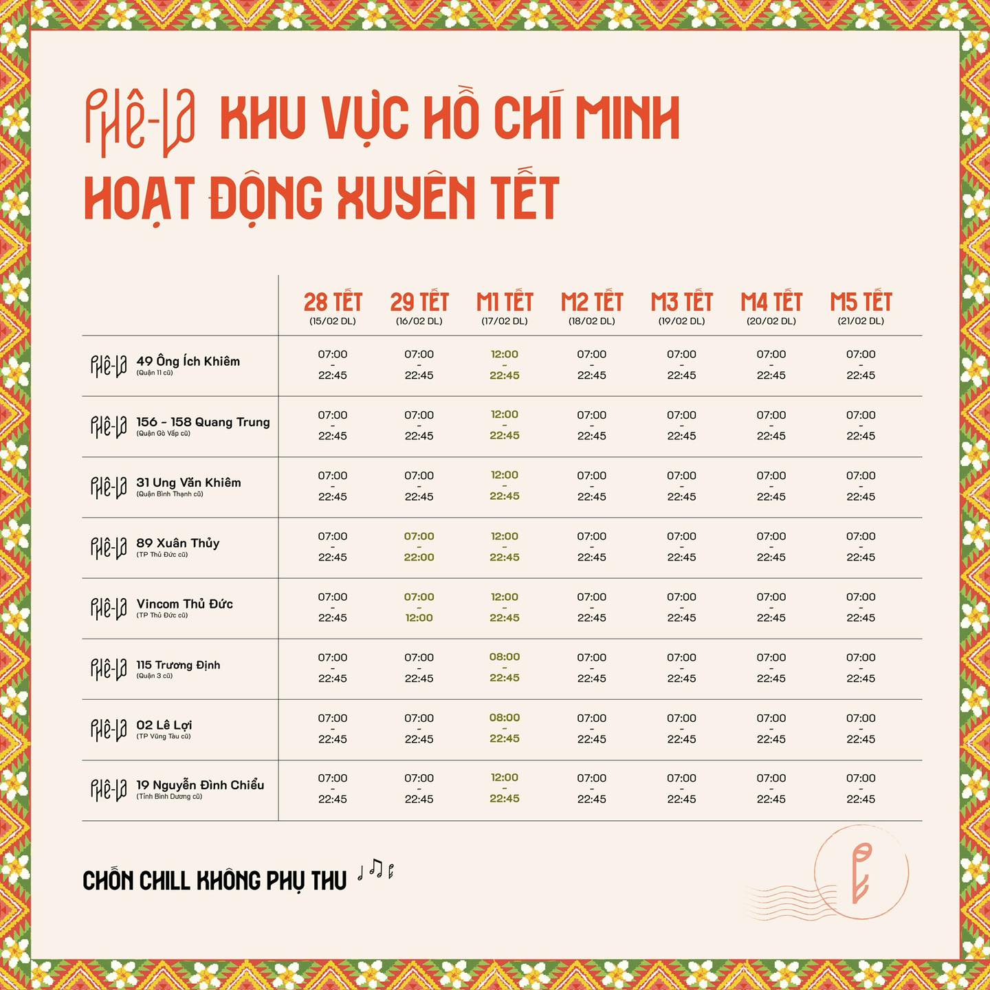 Lịch mở cửa và mức phụ thu của các chuỗi cà phê lớn tại TP.HCM dịp Tết Bính Ngọ 2026- Ảnh 3. Lịch mở cửa và mức phụ thu của các chuỗi cà phê lớn tại TP.HCM dịp Tết Bính Ngọ 2026- Ảnh 3.