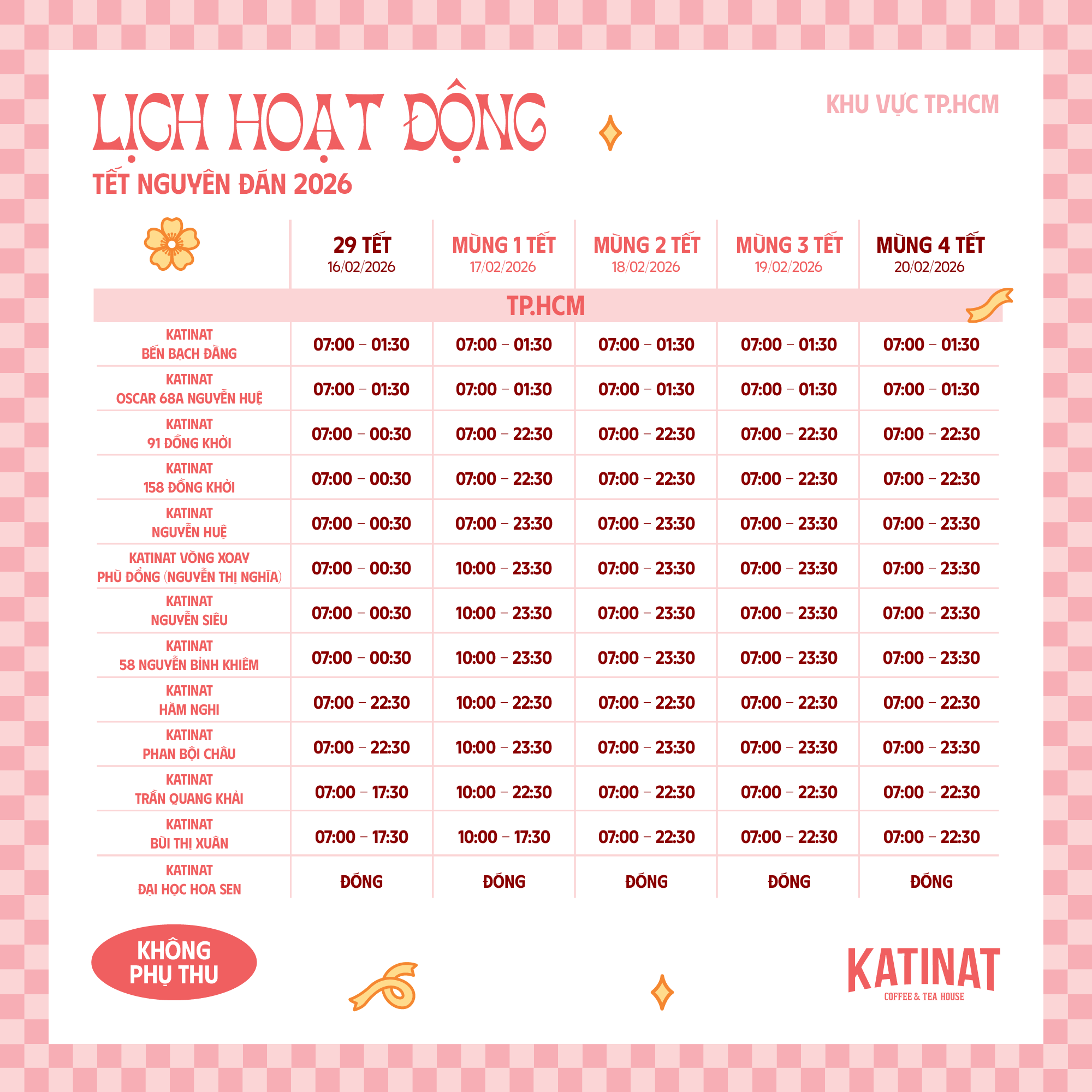 Lịch mở cửa và mức phụ thu của các chuỗi cà phê lớn tại TP.HCM dịp Tết Bính Ngọ 2026- Ảnh 9. Lịch mở cửa và mức phụ thu của các chuỗi cà phê lớn tại TP.HCM dịp Tết Bính Ngọ 2026- Ảnh 9.