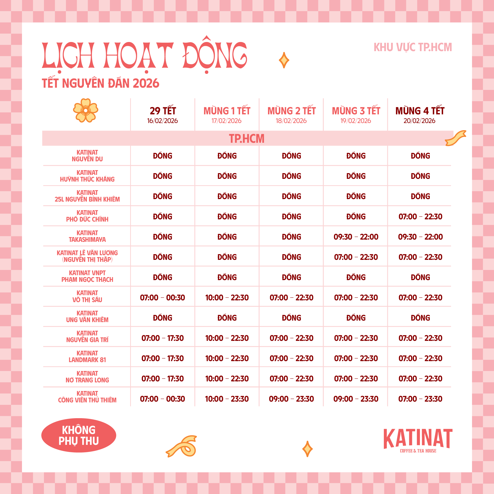 Lịch mở cửa và mức phụ thu của các chuỗi cà phê lớn tại TP.HCM dịp Tết Bính Ngọ 2026- Ảnh 7. Lịch mở cửa và mức phụ thu của các chuỗi cà phê lớn tại TP.HCM dịp Tết Bính Ngọ 2026- Ảnh 7.