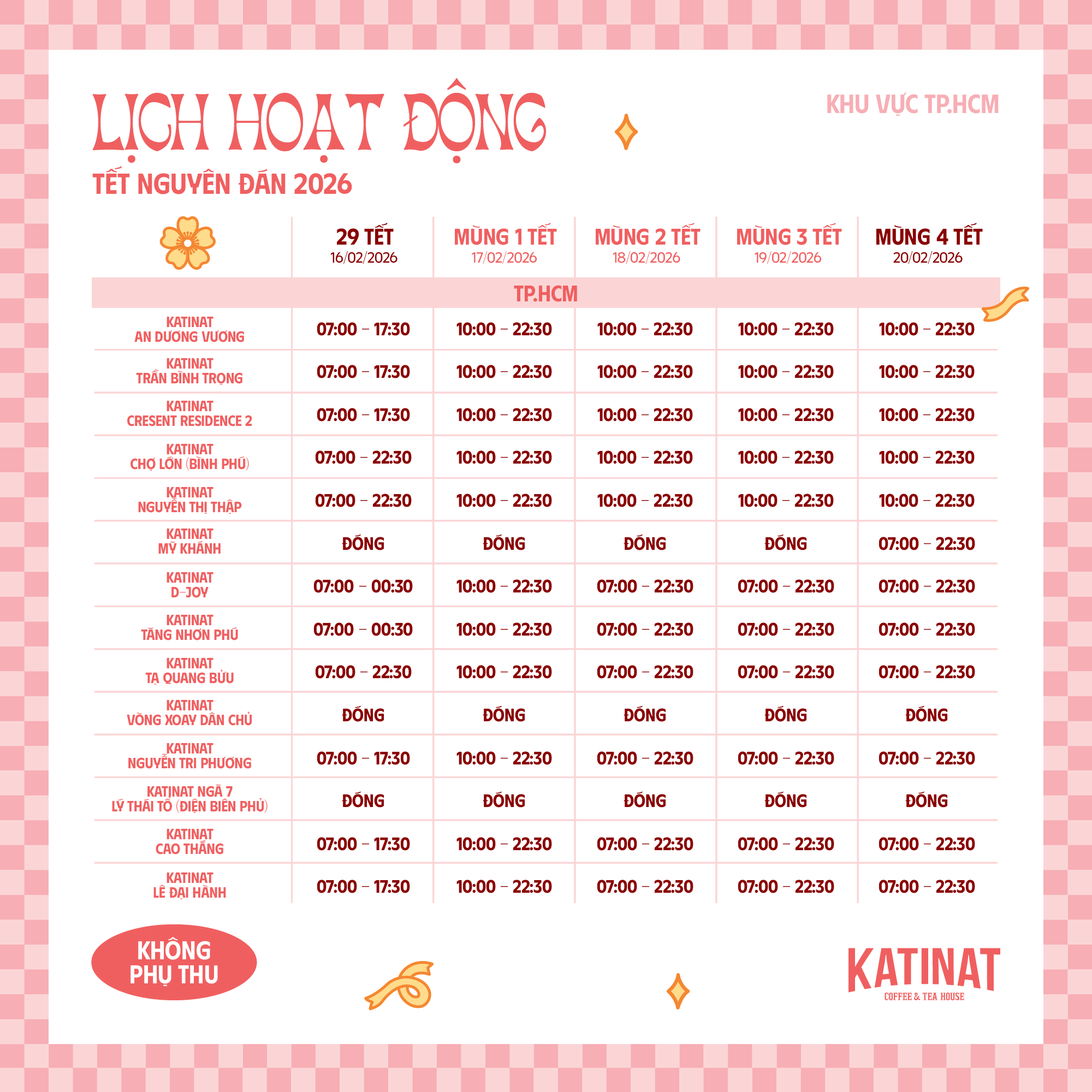 Lịch mở cửa và mức phụ thu của các chuỗi cà phê lớn tại TP.HCM dịp Tết Bính Ngọ 2026- Ảnh 8. Lịch mở cửa và mức phụ thu của các chuỗi cà phê lớn tại TP.HCM dịp Tết Bính Ngọ 2026- Ảnh 8.