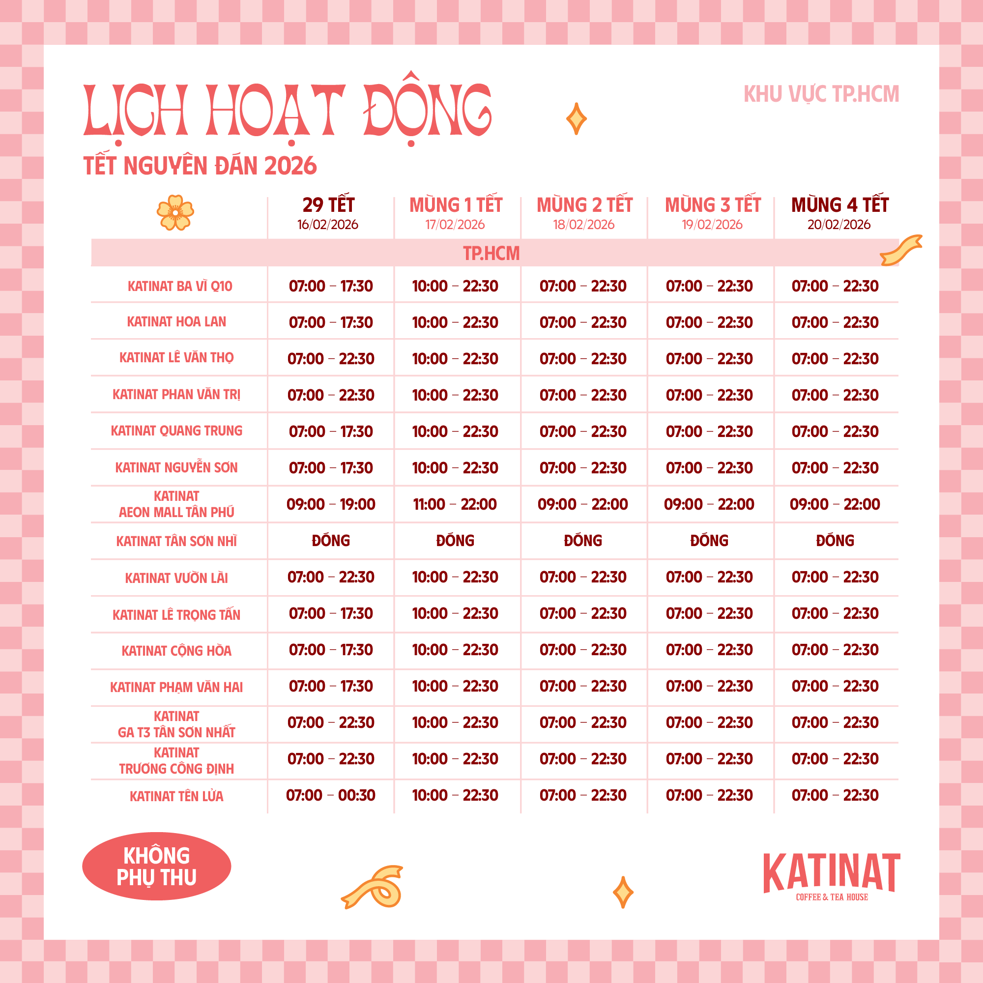 Lịch mở cửa và mức phụ thu của các chuỗi cà phê lớn tại TP.HCM dịp Tết Bính Ngọ 2026- Ảnh 6. Lịch mở cửa và mức phụ thu của các chuỗi cà phê lớn tại TP.HCM dịp Tết Bính Ngọ 2026- Ảnh 6.