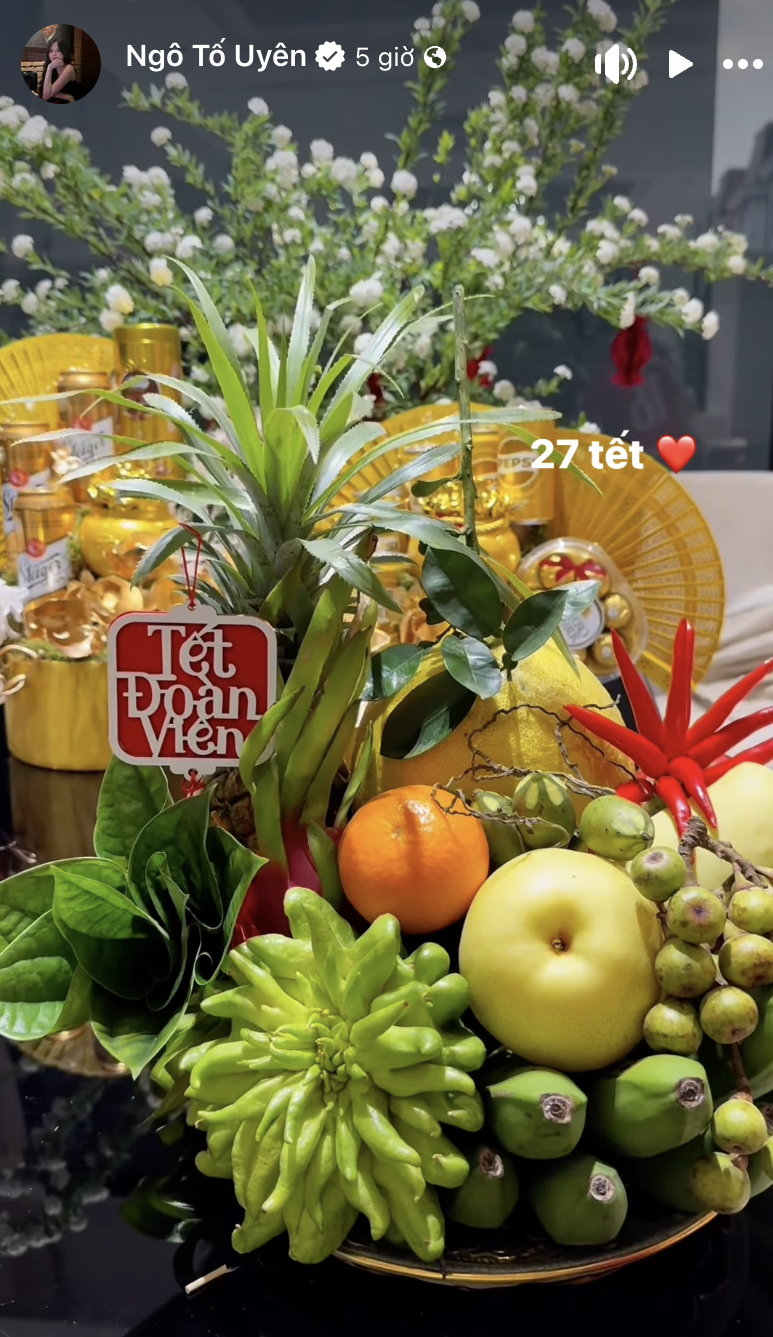 Doãn Hải My và Ngô Tố Uyên cùng khoe mâm ngũ quả ngày Tết khiến dân mạng 
