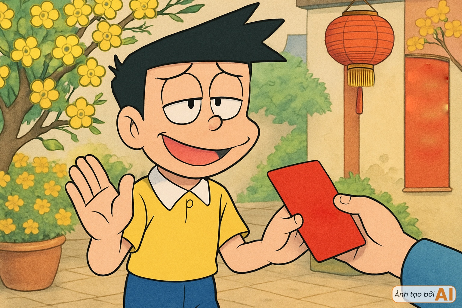 Nếu đến Việt Nam đ&oacute;n Tết, nh&oacute;m bạn Doraemon tự nhi&ecirc;n được l&igrave; x&igrave;: Người ngượng ng&ugrave;ng cảm ơn, người nhận nhanh như gi&oacute;- Ảnh 4.