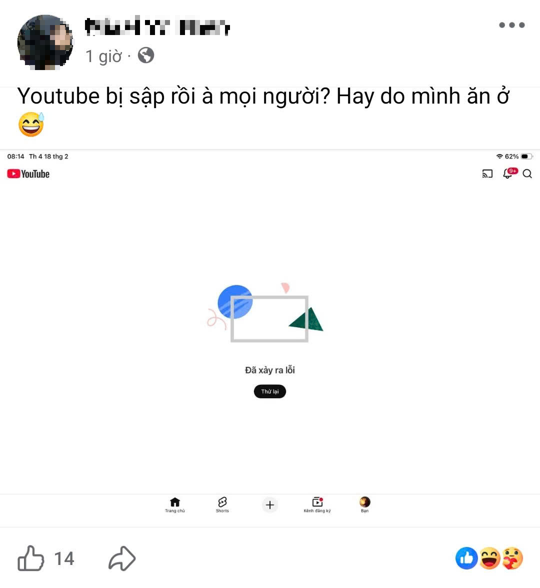 YouTube bất ngờ bị sập vào sáng mùng 2 Tết- Ảnh 1. img