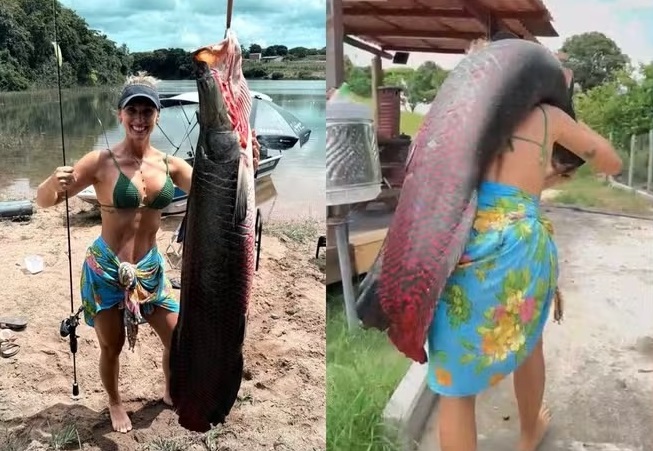 Người phụ nữ c&acirc;u được con c&aacute; khổng lồ nặng 65kg tr&ecirc;n s&ocirc;ng- Ảnh 1.