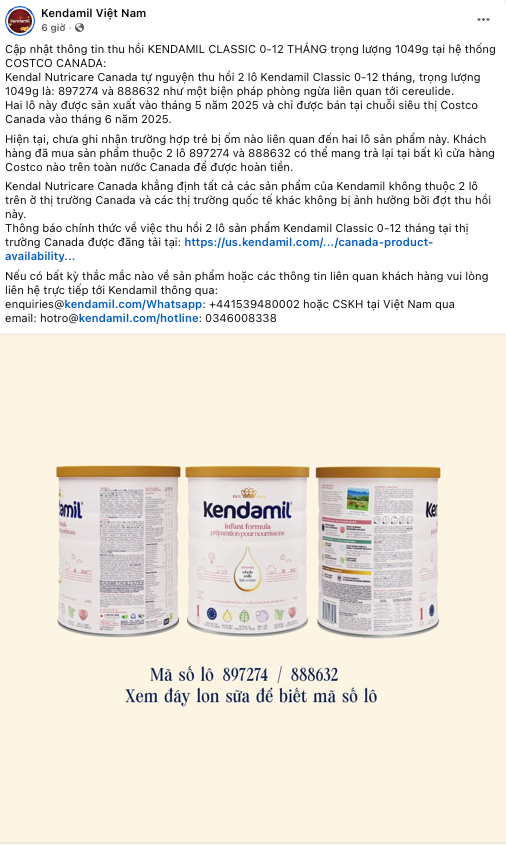 Sữa bột Kendamil th&ocirc;ng b&aacute;o thu hồi sản phẩm- Ảnh 2.