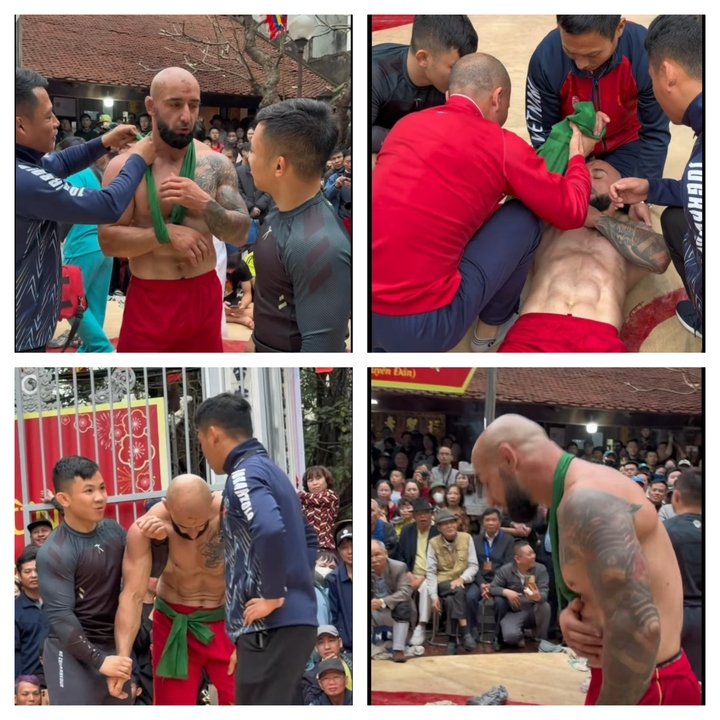 Kịch t&iacute;nh đấu vật hội l&agrave;ng đầu xu&acirc;n: Đ&ocirc; vật Nga trật cả khớp vai khi đấu với v&otilde; sĩ MMA Việt Nam- Ảnh 2.