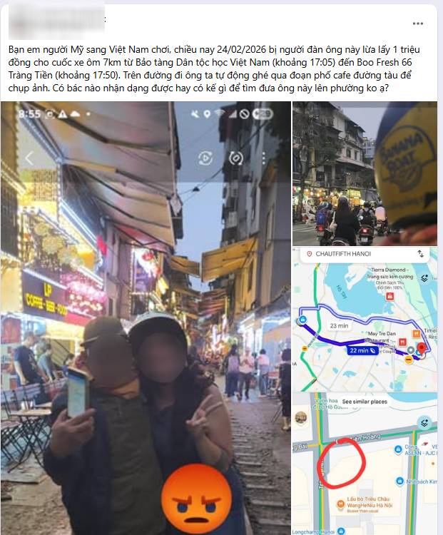 Công an Hà Nội vào cuộc xác minh vụ du khách Mỹ bị “chặt chém” 1 triệu đồng cho cuốc xe ôm 7km- Ảnh 1. Công an Hà Nội vào cuộc xác minh vụ du khách Mỹ bị “chặt chém” 1 triệu đồng cho cuốc xe ôm 7km- Ảnh 1.