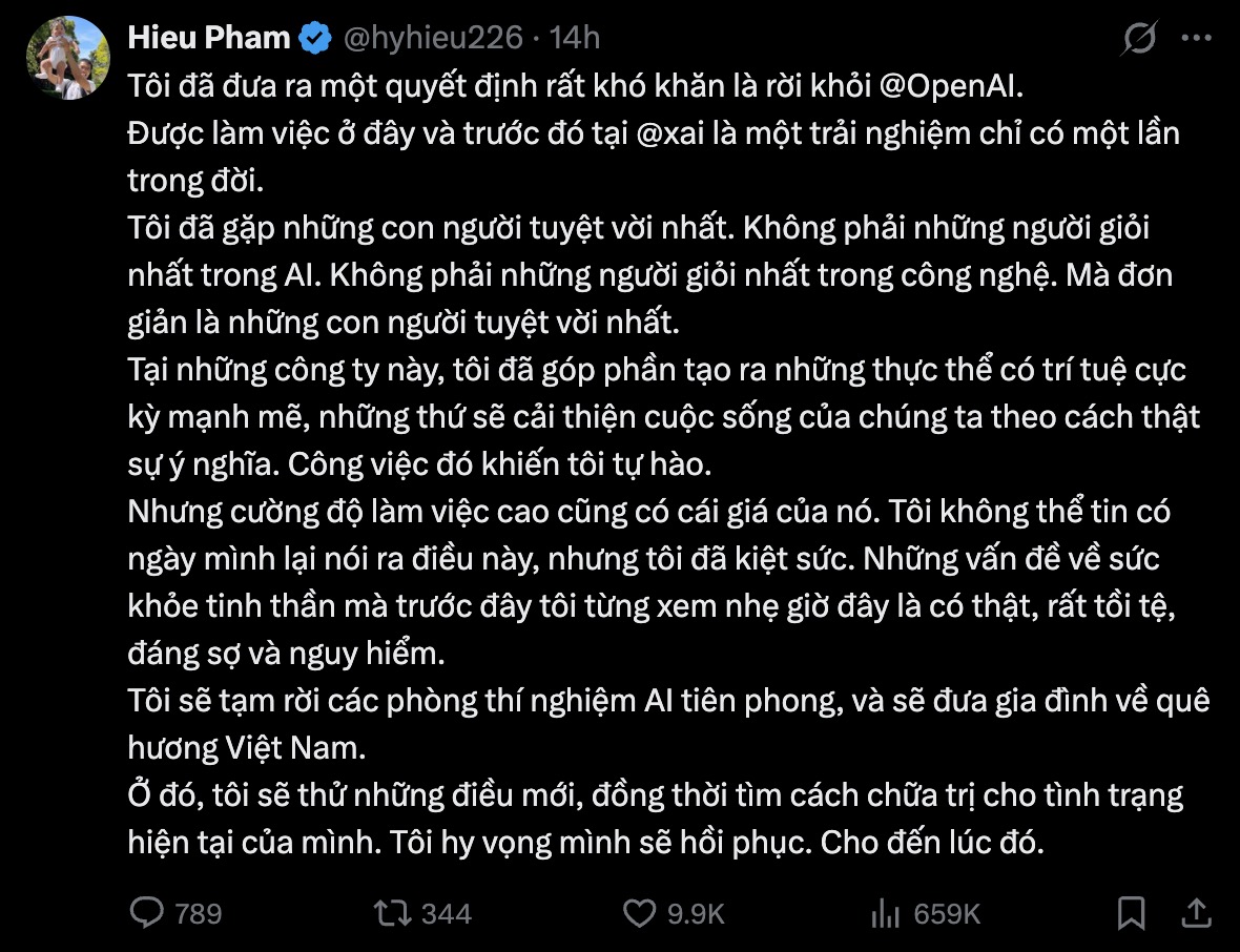 Kỹ sư Việt nghỉ OpenAI v&igrave; kiệt sức nhưng để lại cảnh b&aacute;o lạnh g&aacute;y: "AI đang tăng tốc vượt khỏi con người"- Ảnh 2.