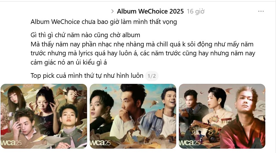 Cả c&otilde;i mạng b&ugrave;ng nổ v&igrave; album WeChoice Awards 2025: D&agrave;n sao trẻ cực hot, th&ocirc;ng điệp kh&iacute;ch lệ nghe l&agrave; x&uacute;c động- Ảnh 2.