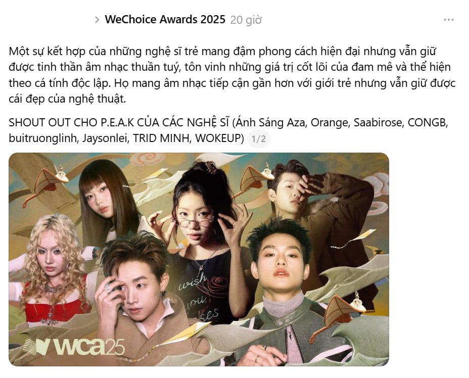 Cả c&otilde;i mạng b&ugrave;ng nổ v&igrave; album WeChoice Awards 2025: D&agrave;n sao trẻ cực hot, th&ocirc;ng điệp kh&iacute;ch lệ nghe l&agrave; x&uacute;c động- Ảnh 4.