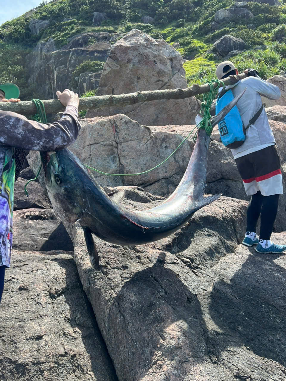 Người đ&agrave;n &ocirc;ng Đ&agrave; Nẵng c&acirc;u được "thủy qu&aacute;i" nặng 63kg, phải khi&ecirc;ng hơn 300m đường n&uacute;i để đưa l&ecirc;n bờ- Ảnh 3.