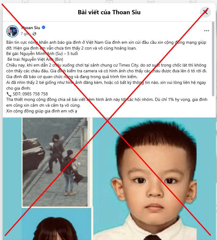 Tr&agrave;n lan th&ocirc;ng tin giả vụ "bắt c&oacute;c 2 trẻ em tại Times City", c&ocirc;ng an H&agrave; Nội cảnh b&aacute;o- Ảnh 6.