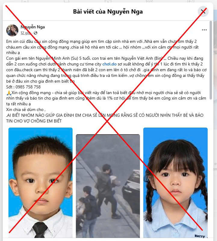 Tr&agrave;n lan th&ocirc;ng tin giả vụ "bắt c&oacute;c 2 trẻ em tại Times City", c&ocirc;ng an H&agrave; Nội cảnh b&aacute;o- Ảnh 5.