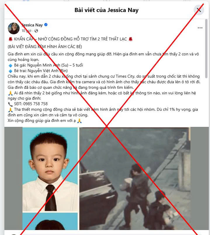 Tr&agrave;n lan th&ocirc;ng tin giả vụ "bắt c&oacute;c 2 trẻ em tại Times City", c&ocirc;ng an H&agrave; Nội cảnh b&aacute;o- Ảnh 2.