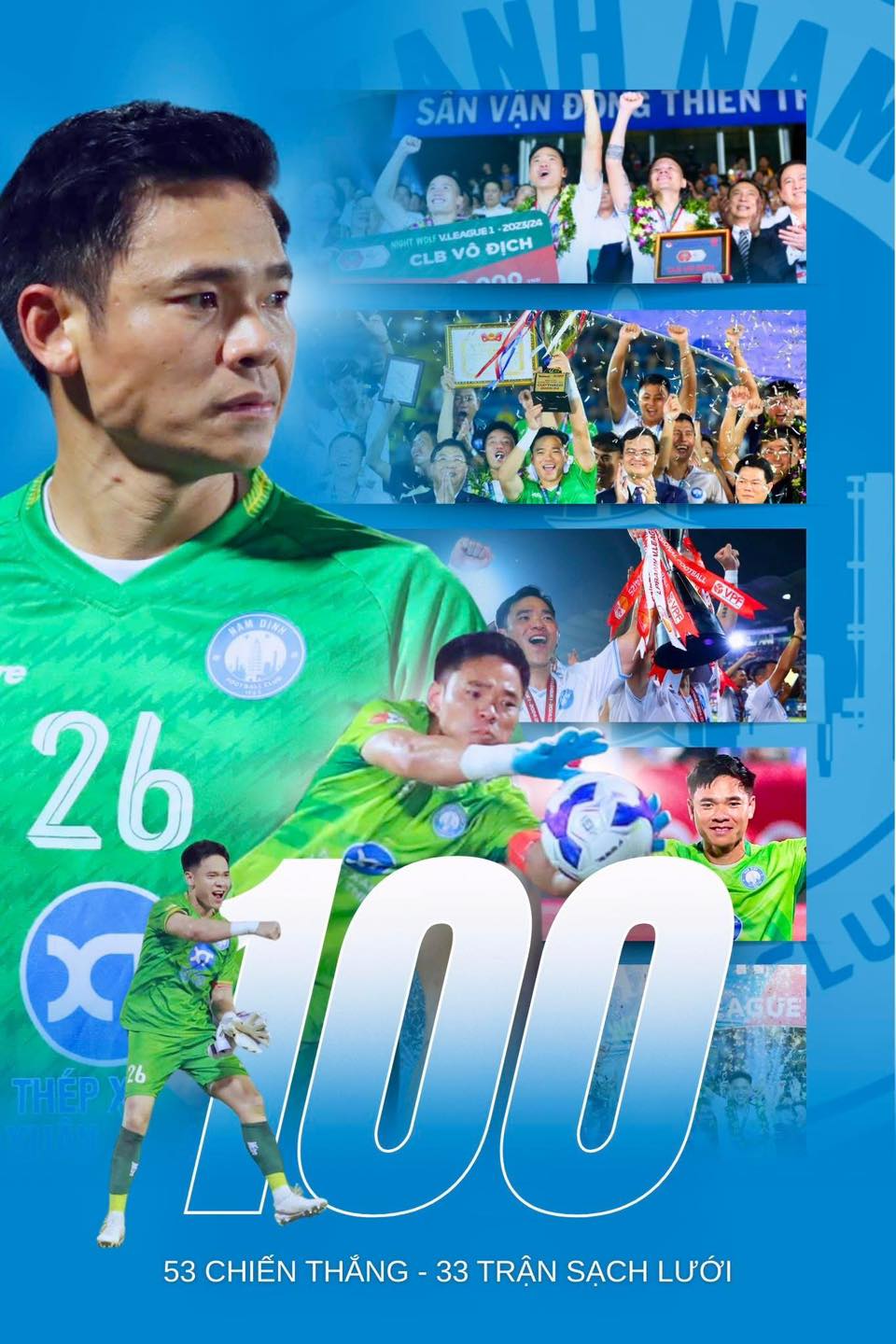 "Người nhện" Nguy&ecirc;n Mạnh c&aacute;n mốc 100 trận đấu: 33 lần sạch lưới v&agrave; 2 chức v&ocirc; địch!- Ảnh 1.