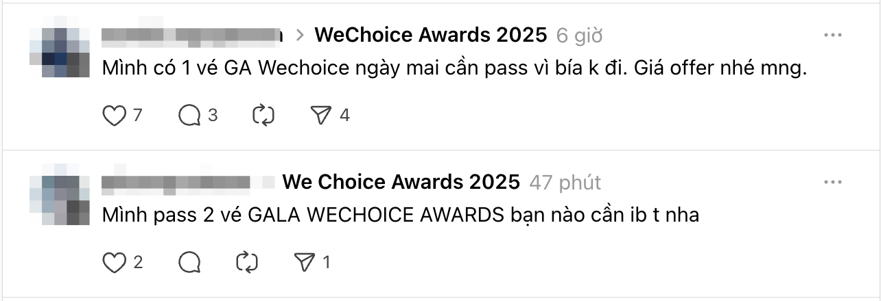 "1 triệu v&eacute; GA, 1,5 triệu v&eacute; VIP": CẢNH B&Aacute;O t&igrave;nh trạng phe v&eacute; trước thềm Gala WeChoice Awards 2025- Ảnh 4.