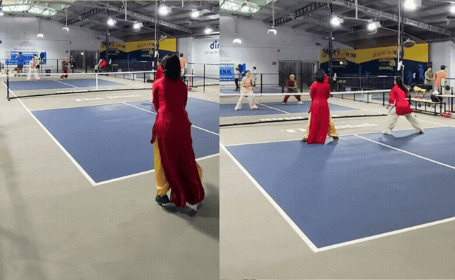 Xuống phố chụp ảnh &aacute;o d&agrave;i xưa rồi, hội g&aacute;i xinh b&acirc;y giờ mặc &aacute;o d&agrave;i chơi pickleball mới g&acirc;y sốt MXH- Ảnh 1.