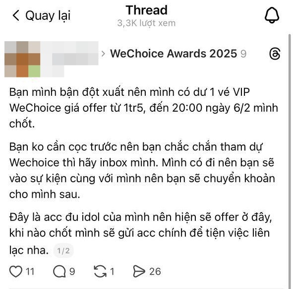 "1 triệu v&eacute; GA, 1,5 triệu v&eacute; VIP": CẢNH B&Aacute;O t&igrave;nh trạng phe v&eacute; trước thềm Gala WeChoice Awards 2025- Ảnh 2.