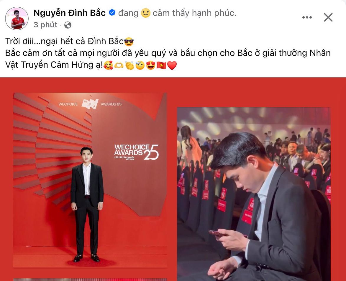 Đ&igrave;nh Bắc đang cảm thấy hạnh ph&uacute;c tại WeChoice Awards 2025- Ảnh 1.