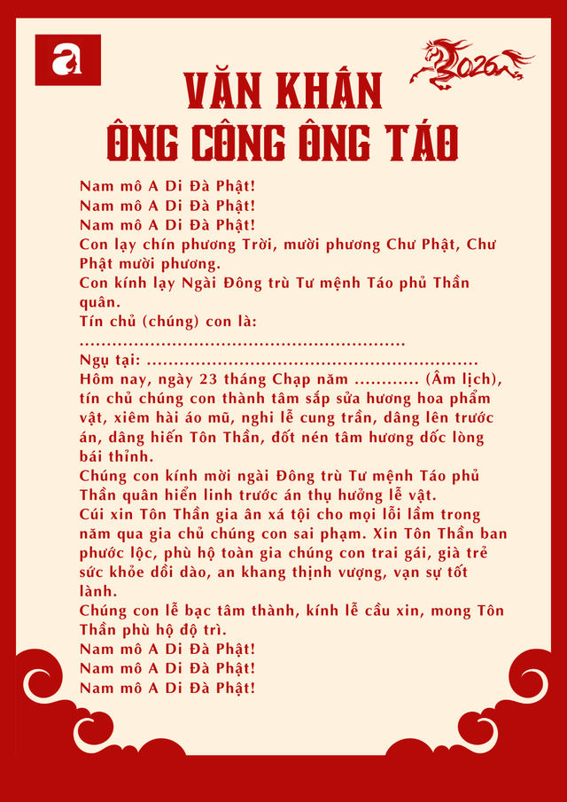 B&agrave;i văn khấn n&ocirc;m tiễn T&aacute;o Qu&acirc;n về trời 2026 gi&uacute;p gia chủ "cầu được ước thấy", cả năm đỏ vận- Ảnh 2.