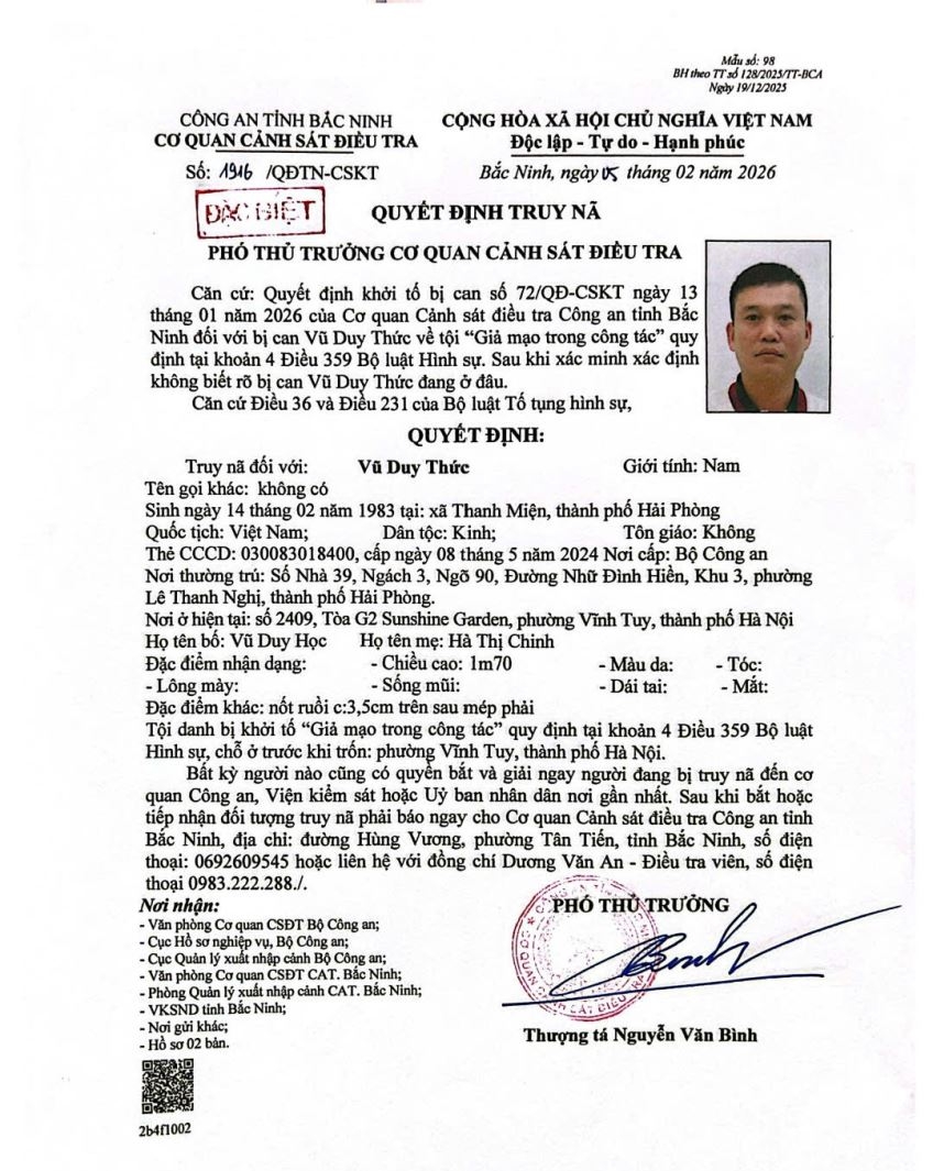 Truy n&atilde; đặc biệt Vũ Duy Thức SN 1983- Ảnh 1.