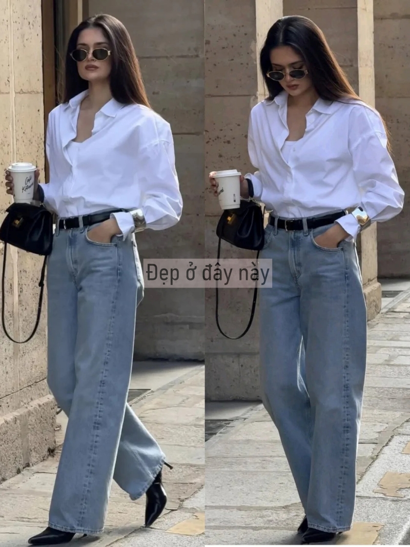 Sơ mi trắng v&agrave; quần jeans ống rộng: C&ocirc;ng thức &ldquo;đinh&rdquo; 2026 cho vẻ đẹp tối giản m&agrave; vẫn sang tuyệt đối- Ảnh 4.