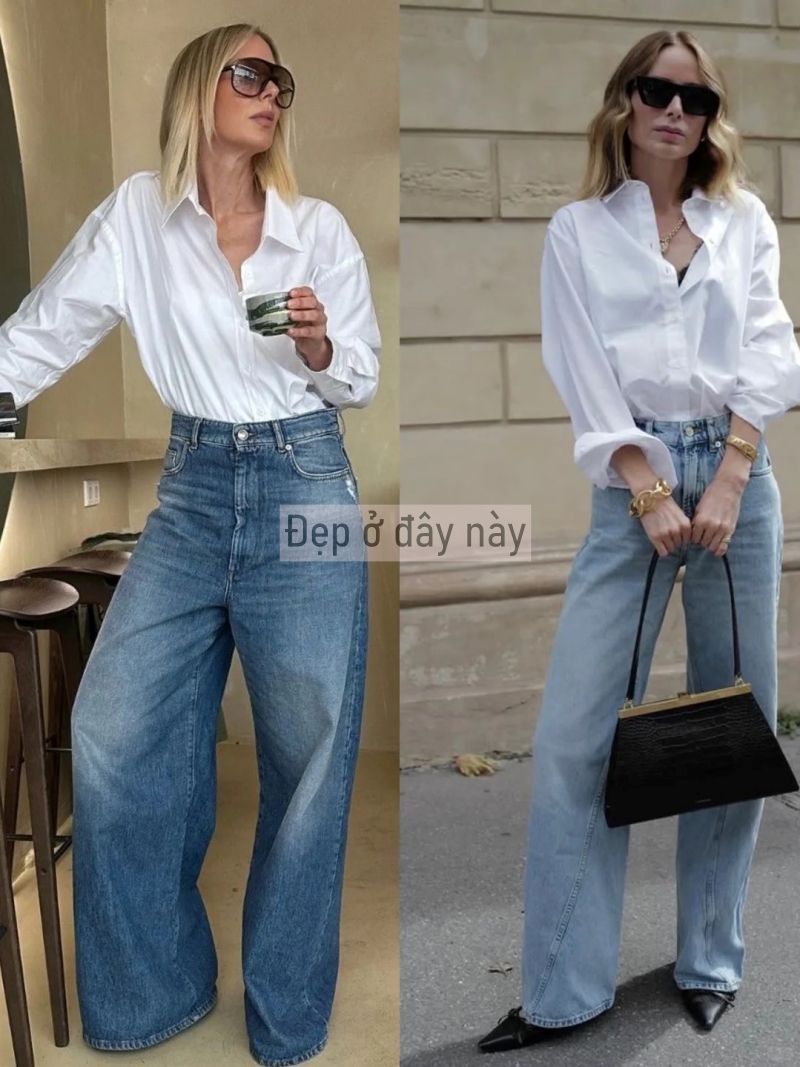 Sơ mi trắng v&agrave; quần jeans ống rộng: C&ocirc;ng thức &ldquo;đinh&rdquo; 2026 cho vẻ đẹp tối giản m&agrave; vẫn sang tuyệt đối- Ảnh 3.