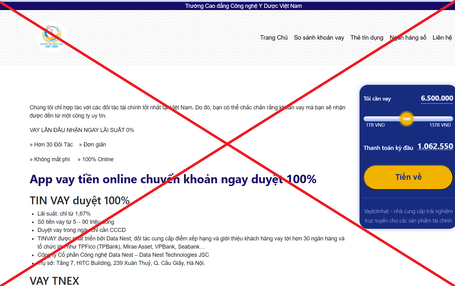 Website trường cao đẳng bị giả mạo, quảng c&aacute;o app vay tiền online- Ảnh 1.